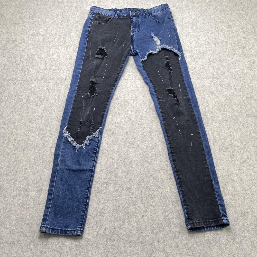 ROMWE Sovereign State Mens 30x30 Jeans (30x29) Blue Distressed Skinny Ripped